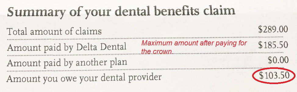 After I hit the max benefit amount for the dental plan, I had to pay for a few services.