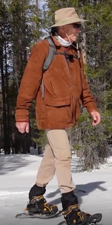 I like to hike in a leather jacket because it is not as hot as a synthetic or goose down jacket. Plus, it looks cool, like you are a real pioneer.