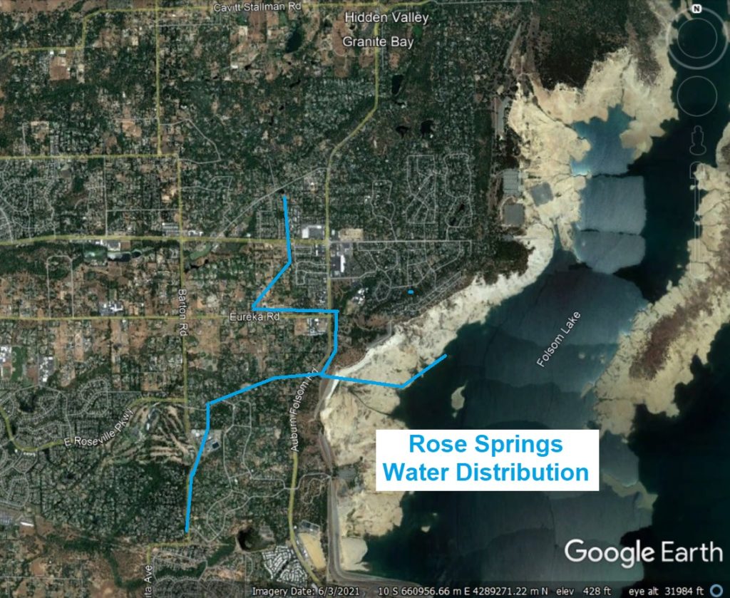 Aerial view of the approximate Rose Springs distribution for water and where the Chinese miners may have been located.