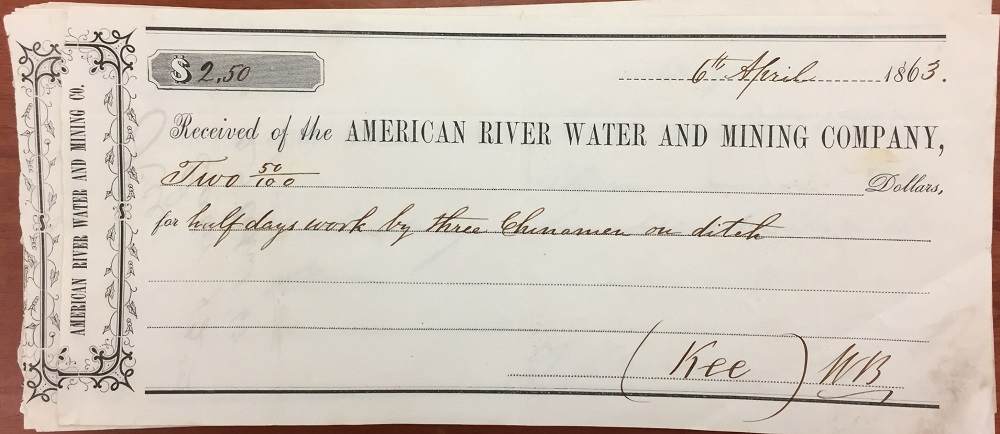 Labor payment receipt for Chinese employment on April 6th, 1863.
