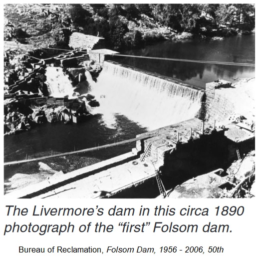 Dam on the American River diverting water into the canal to be carried down to the Folsom Powerhouse.