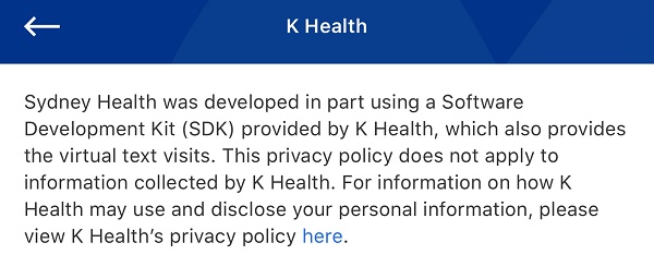 K Health, a provider app within the Sydney Health app, extracts your personal data just like Sydney.