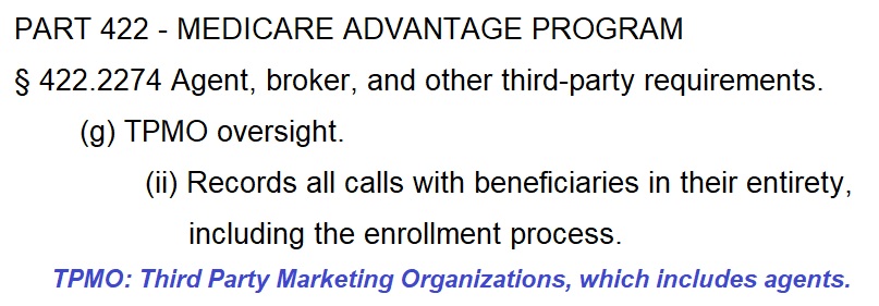 2023 Medicare mandate that insurance agents record all calls with beneficiaries.