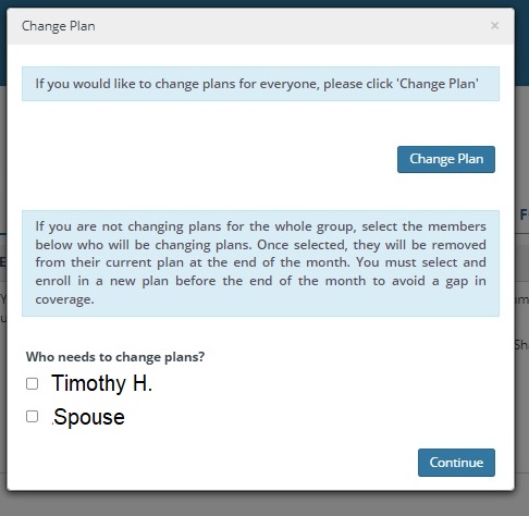 The Covered California system will ask if you want to change plans for all members or select members. You can enroll different family members in different metal plans with different carriers.