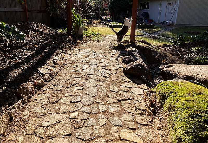 The quartz path will change color depending on the angle of the sun, shade, and moisture.