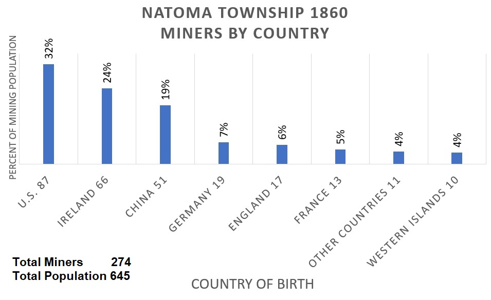 Percentage of miners in Natoma Township in 1860 by country of birth.