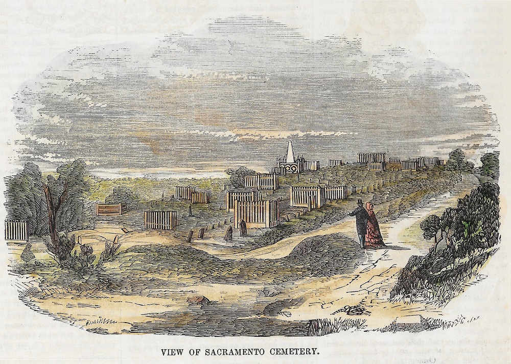 Illustration of Historic Old Sacramento Cemetery from Gleason's Pictorial, ca. 1853.
