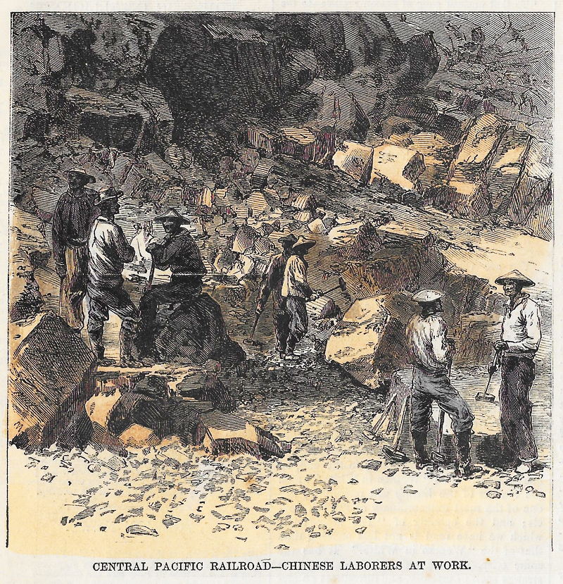 Chinese Laborers at work on the Central Pacific Railroad in the Sierra Nevada mountains, Harper's Weekly, December 7, 1867.