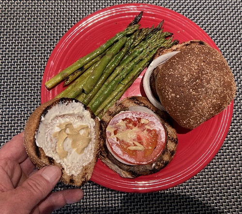My best grilling experience ever with the hamburger perfectly cooked along with the asparagus.