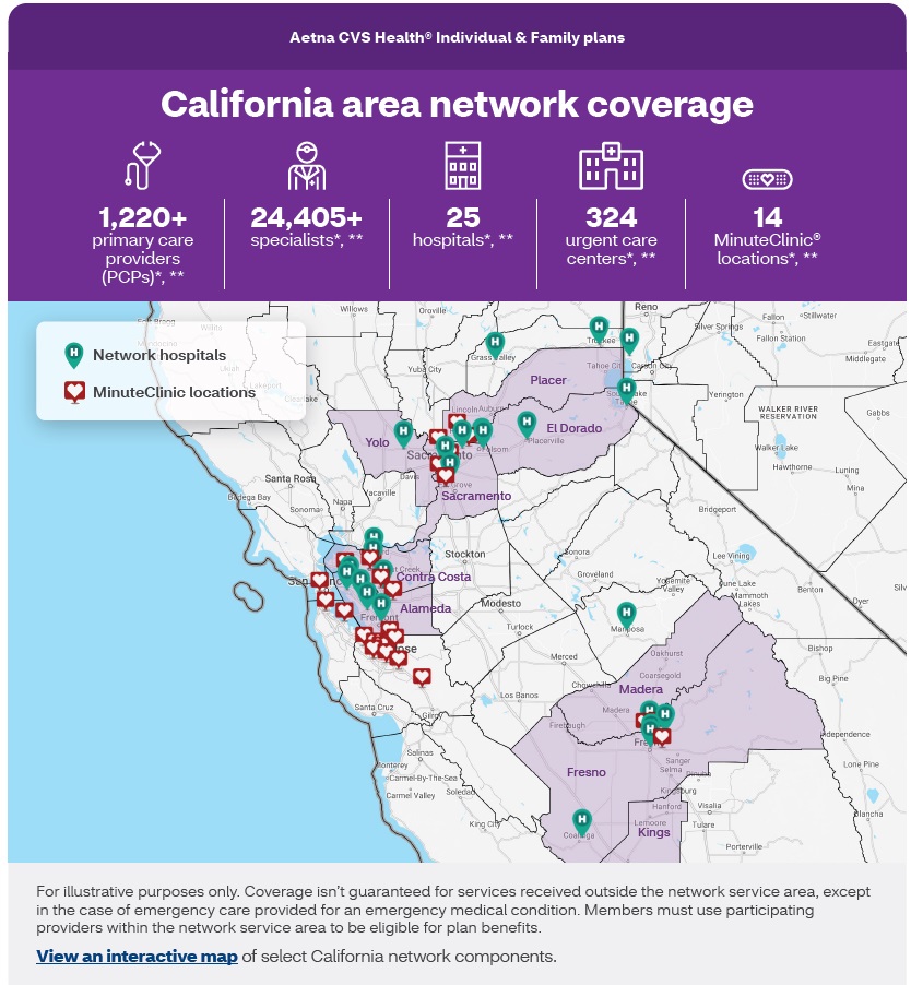 Aetna CVS Health Individual and Family Coverage Map.