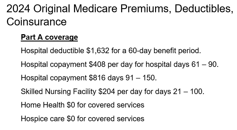 2024 Medicare Part A coverage and cost-sharing. Medi-Cal covers the deductible, copayments, and coinsurance for Qualified Medicare Beneficiaries (QMB).
