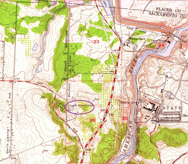 1952 U.S.G.S. map showing the location of the County Road Camp.