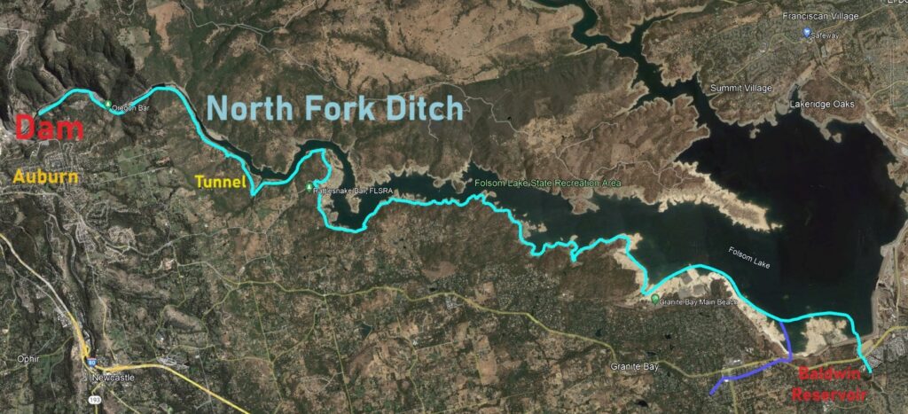 North Fork Ditch of 1947 from Auburn down to Baldwin Reservoir.