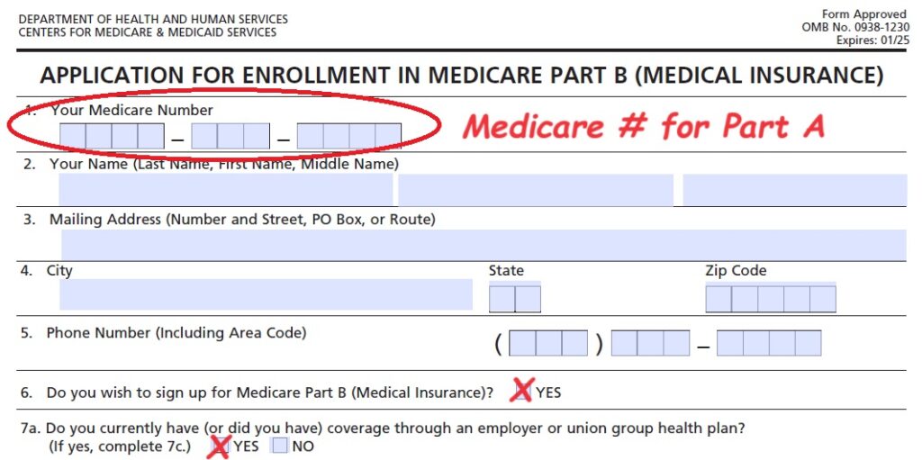 Use the Medicare number that is assigned for your Part A enrollment. It will not change, they will just add the Part B effective date.