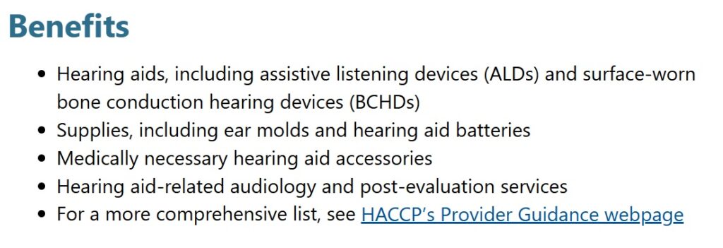 Hearing Aid Coverage for Children Program benefits.