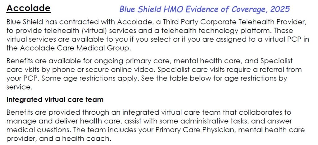 Description of Accolade from Blue Shield HMO Evidence of Coverage for 2025.