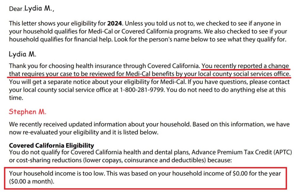 Covered California will notify the remaining spouse that they are under consideration for Medi-Cal.