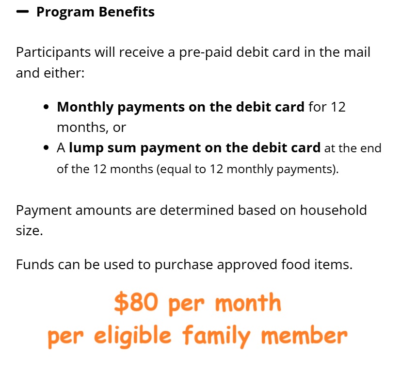 Grocery debits will be reloaded with the money every month.