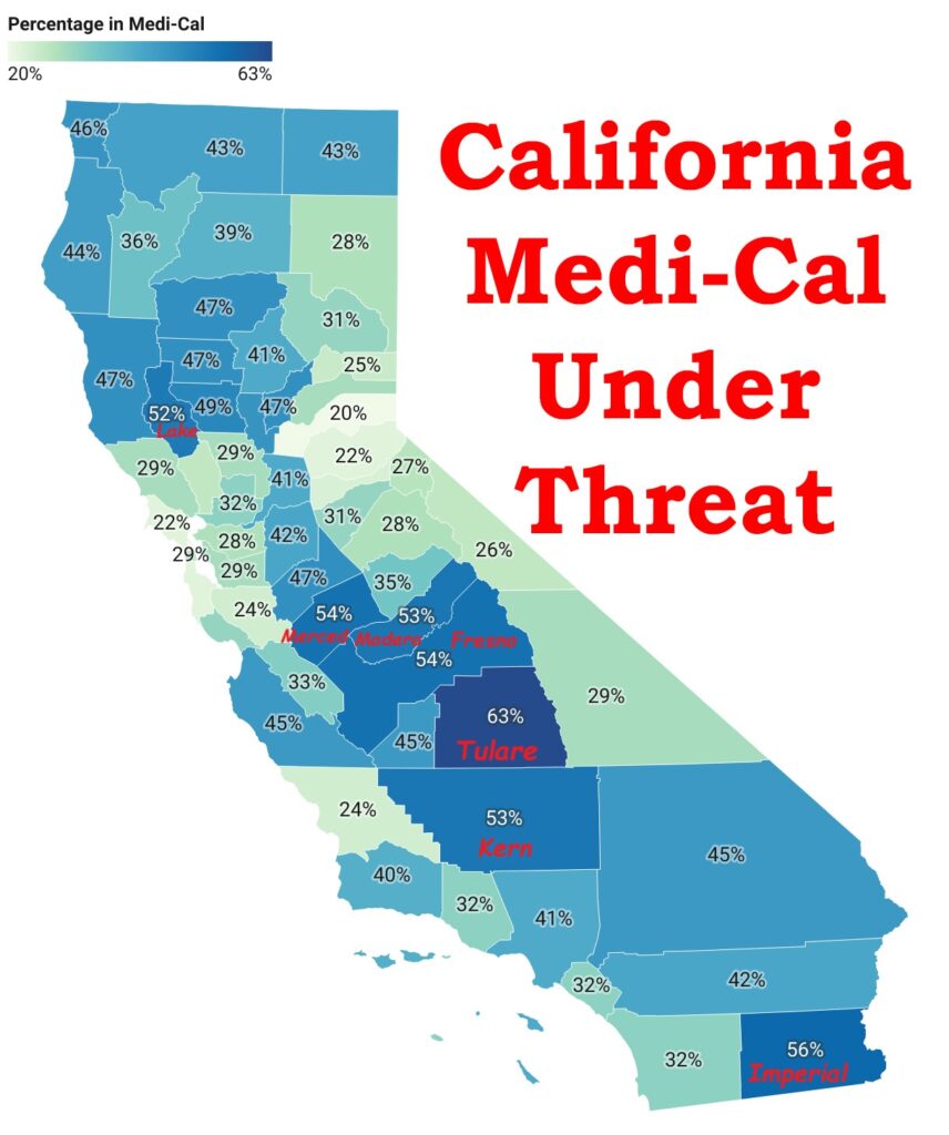 California counties and percentage of their residents in some Medi-Cal program.