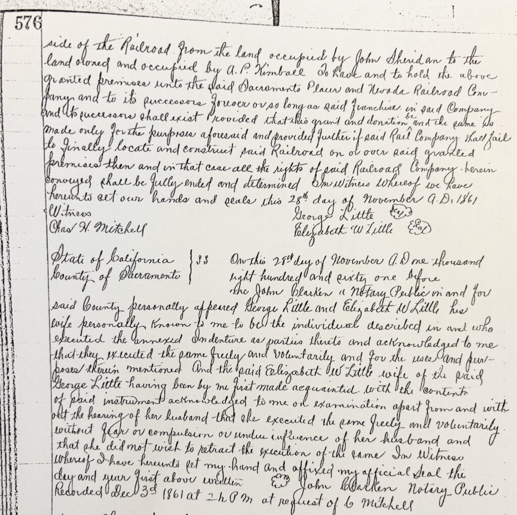 Page 2 of grant from Little to SPNRR witness by Charles H. Mitchell who represented the railroad.