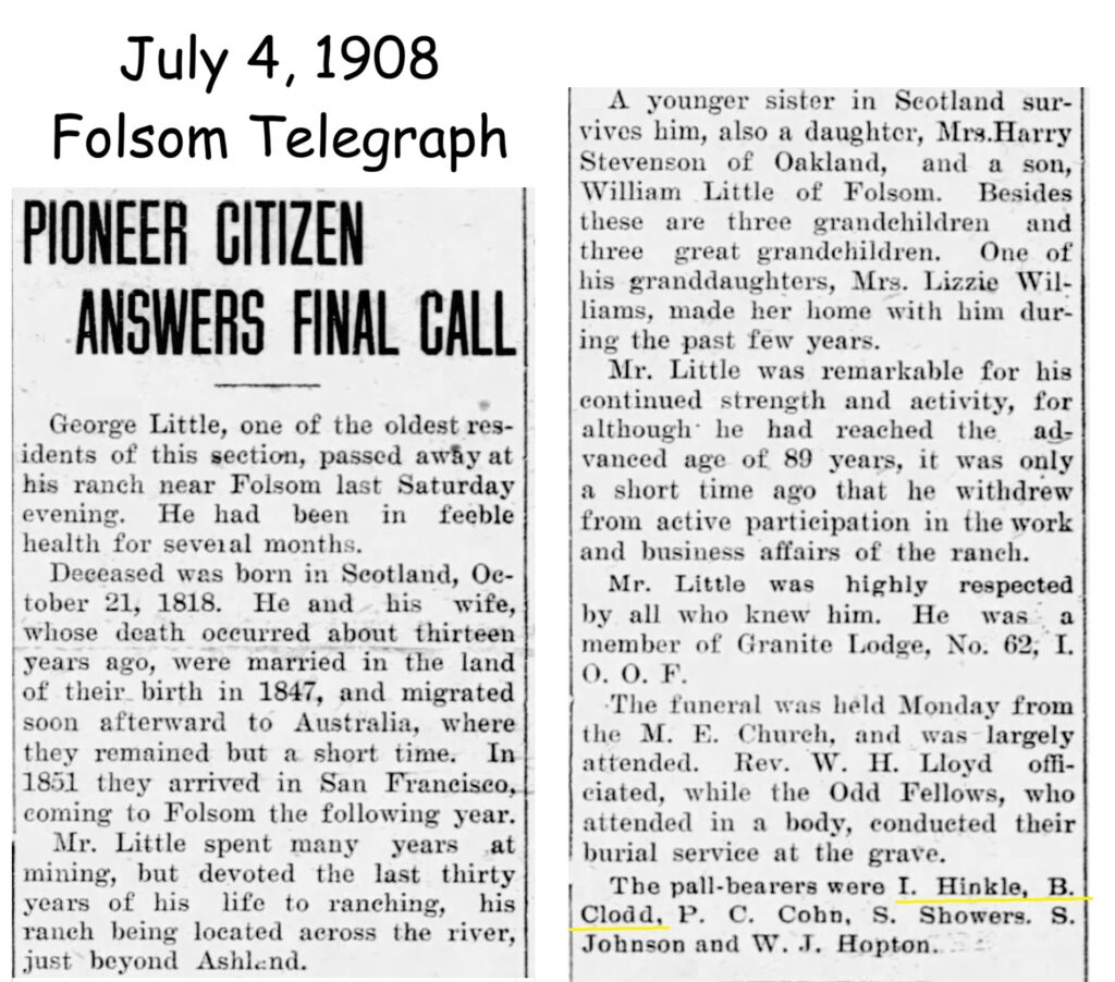 Obituary for George Little, 1908.
