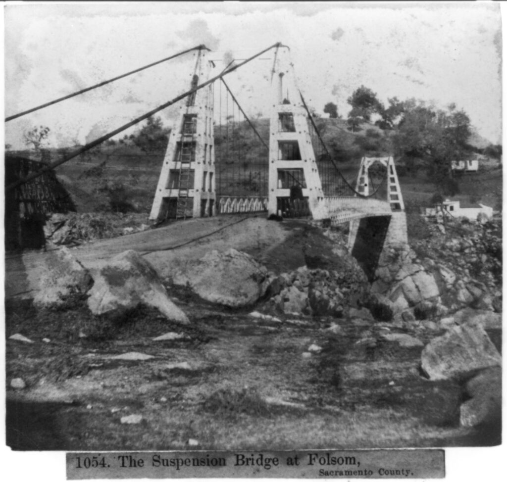 The Kinsey and Thompson bridge known for the owners and builders of the wire rope suspension bridge over the American River at Folsom.