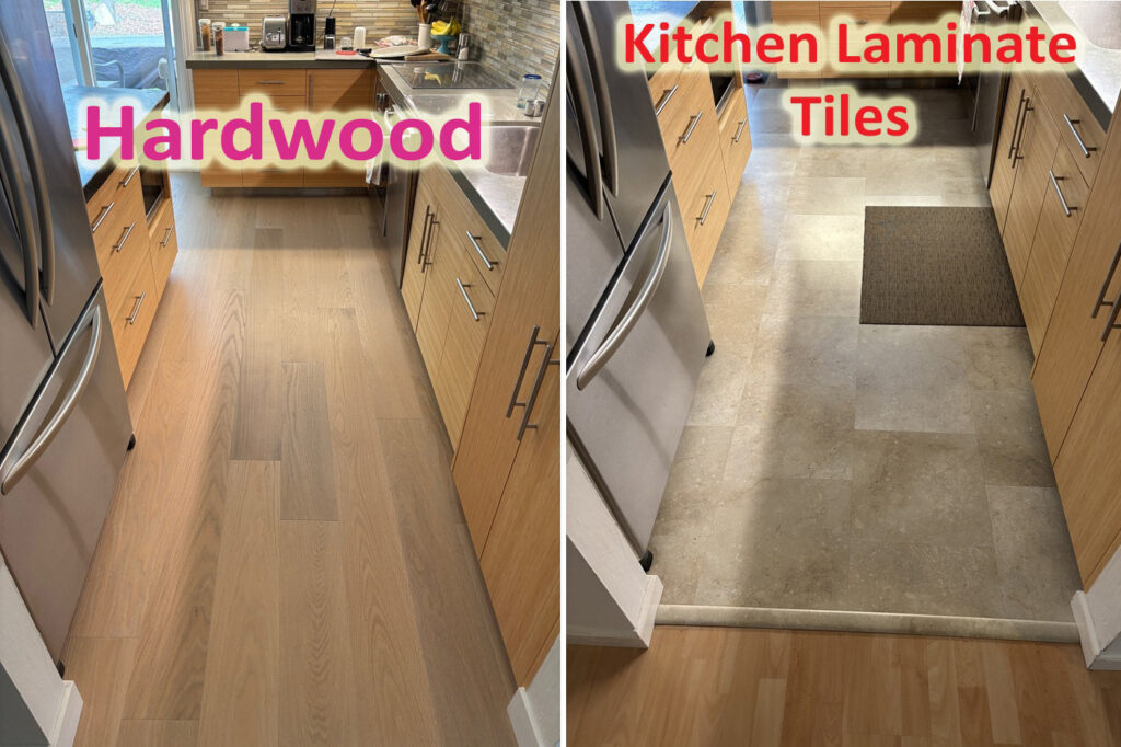 Hallmark Floors, Serenity line, Bliss color hardwood flooring works well with our bamboo kitchen cabinets.