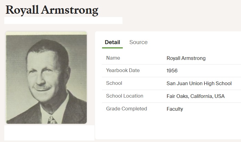 Royall Armstrong was a math teacher at San Juan High School. He and May were that last residential owners of the property where the Ashland Station was located.