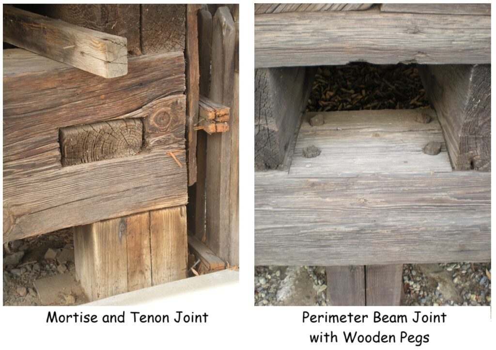 Mortise and tenon construction showing wooden pegs of the Ashland Station.