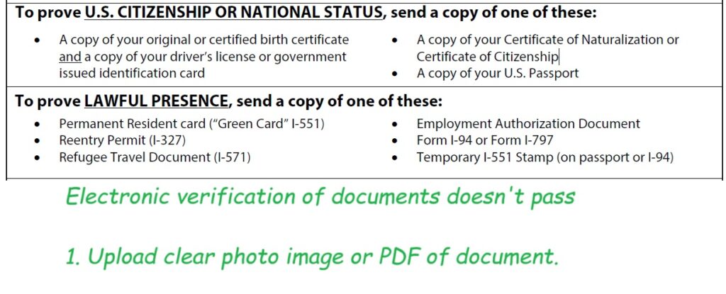 For security purposes, it is best to upload a PDF image of your immigration or citizenship documents.