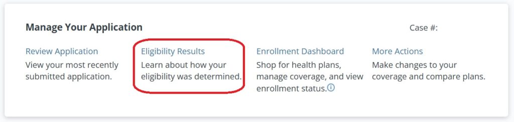To upload documents, click on eligibility results.