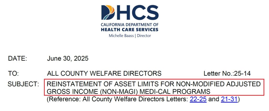 Reinstatement of asset limits for non-MAGI Medi-Cal.