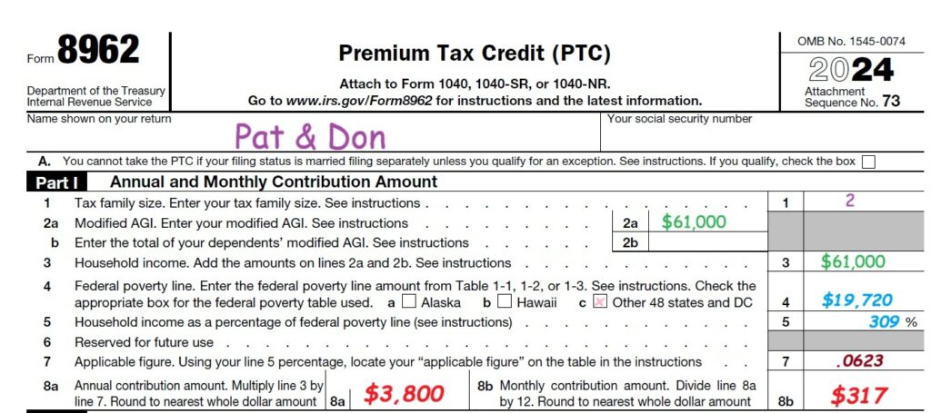Form 8962 calculates the consumer responsibility for health insurance through Covered California.