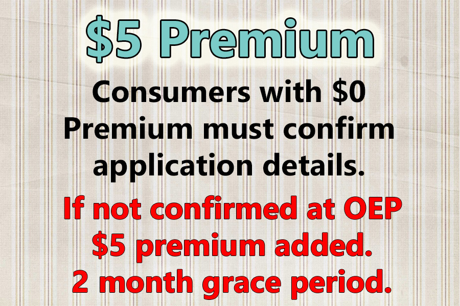 You must actively confirm your Covered California enrollment of be subject to a $5 monthly premium.