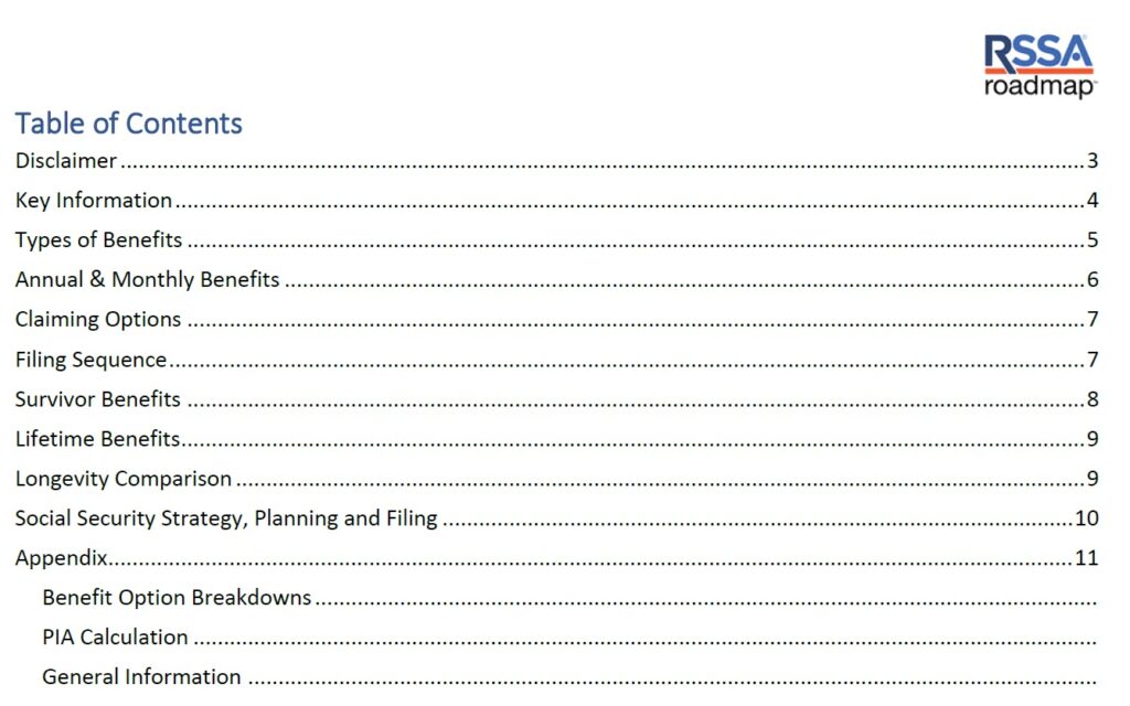 The Roadmap is a comprehensive document of your SSI claiming options.