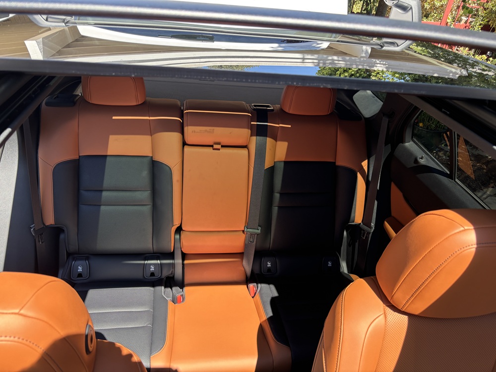 Charcoal and brown leather interior is surprisingly attractive.
