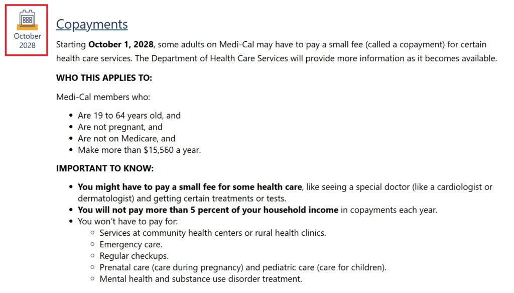 New copayments for Medi-Cal services.