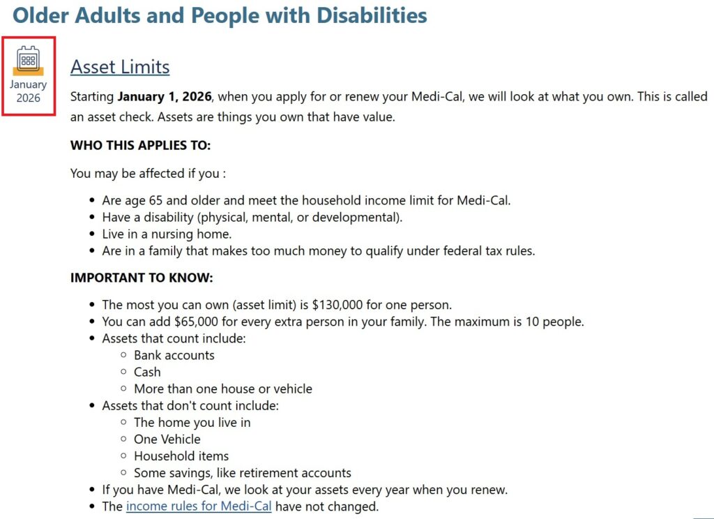 Asset limits for Non-MAGI Medi-Cal