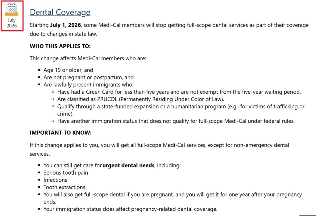 Adult Medi-Cal dental coverage reduced.