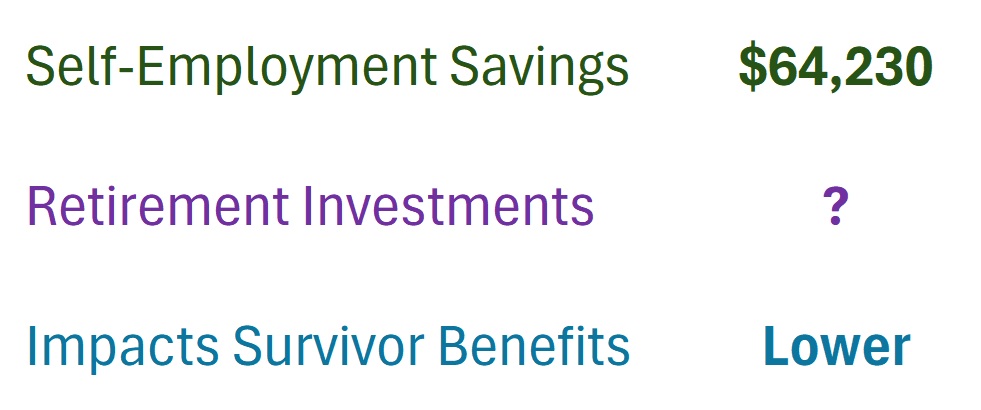 Reduced income of 25% saved $64,230 in self-employment taxes.