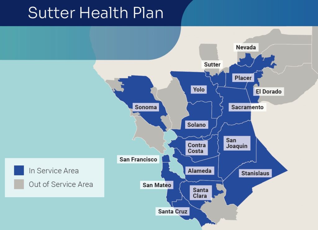 Sutter Health Plan 2026 service area map.
