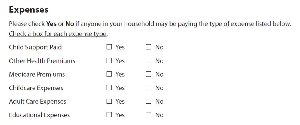 Household expenses to reduce Medi-Cal income calculation.