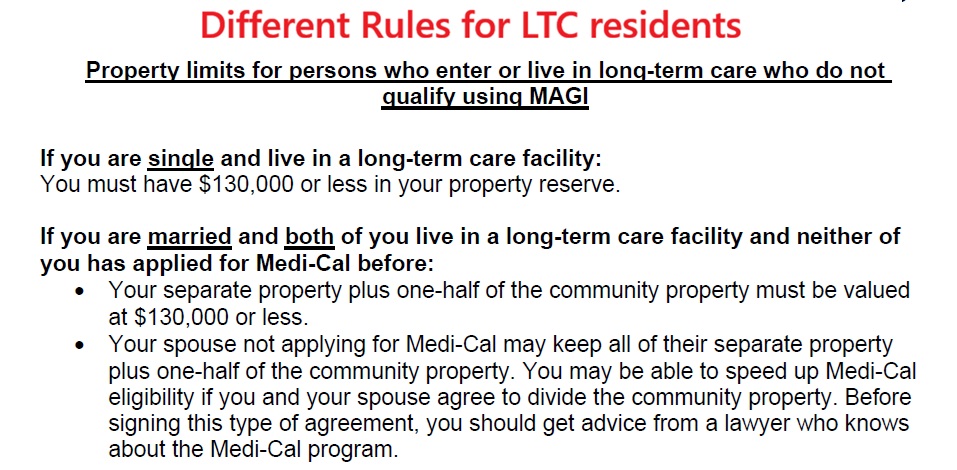 Rules can be slightly different for spouses and individuals living in long-term care facilities.