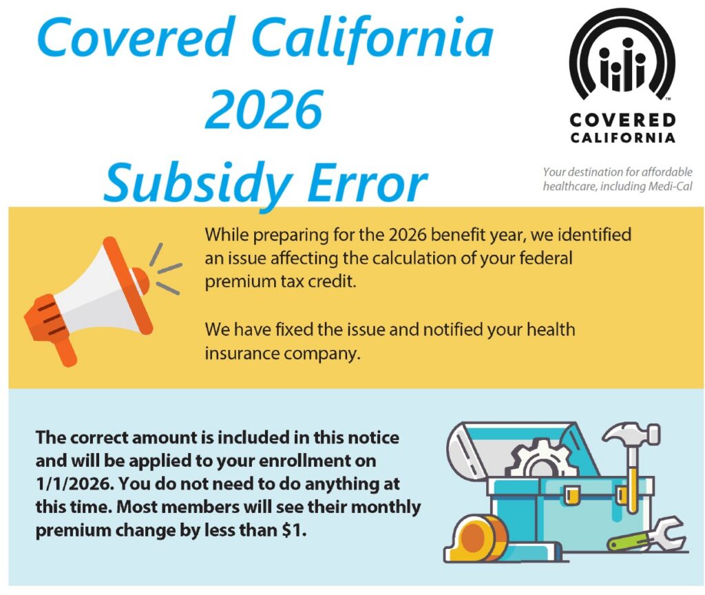 Covered California subsidy error calculation for 2026.