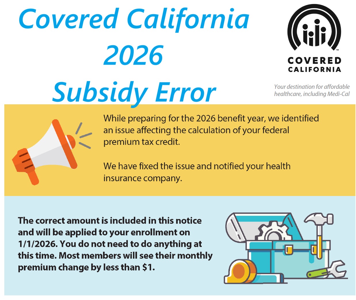 Covered California subsidy error calculation for 2026.