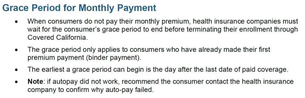 Grace period for health plan premium payments.