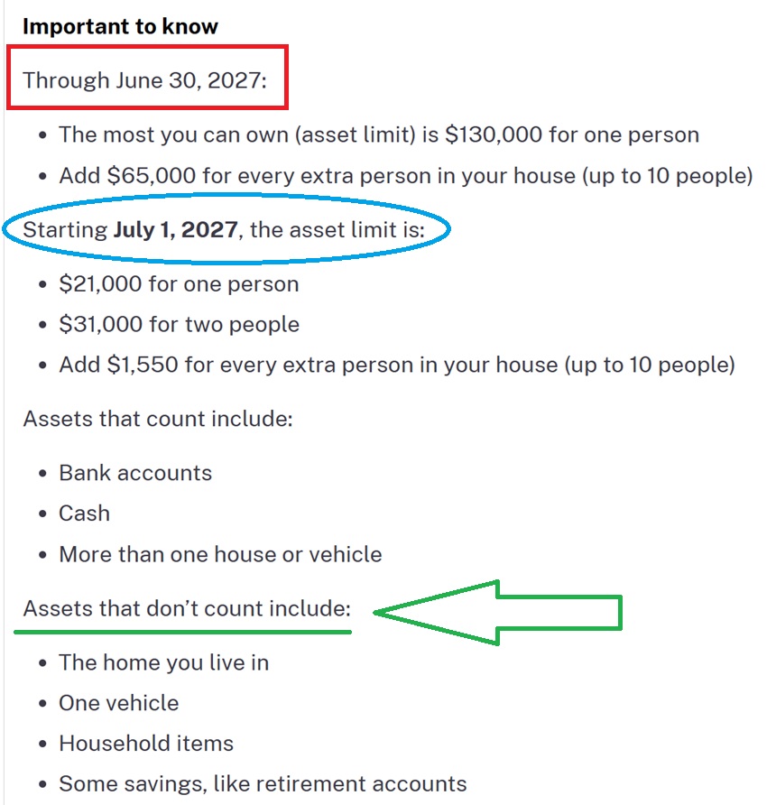 Medi-Cal change page states asset limit dropping to $21,000 in 2027.