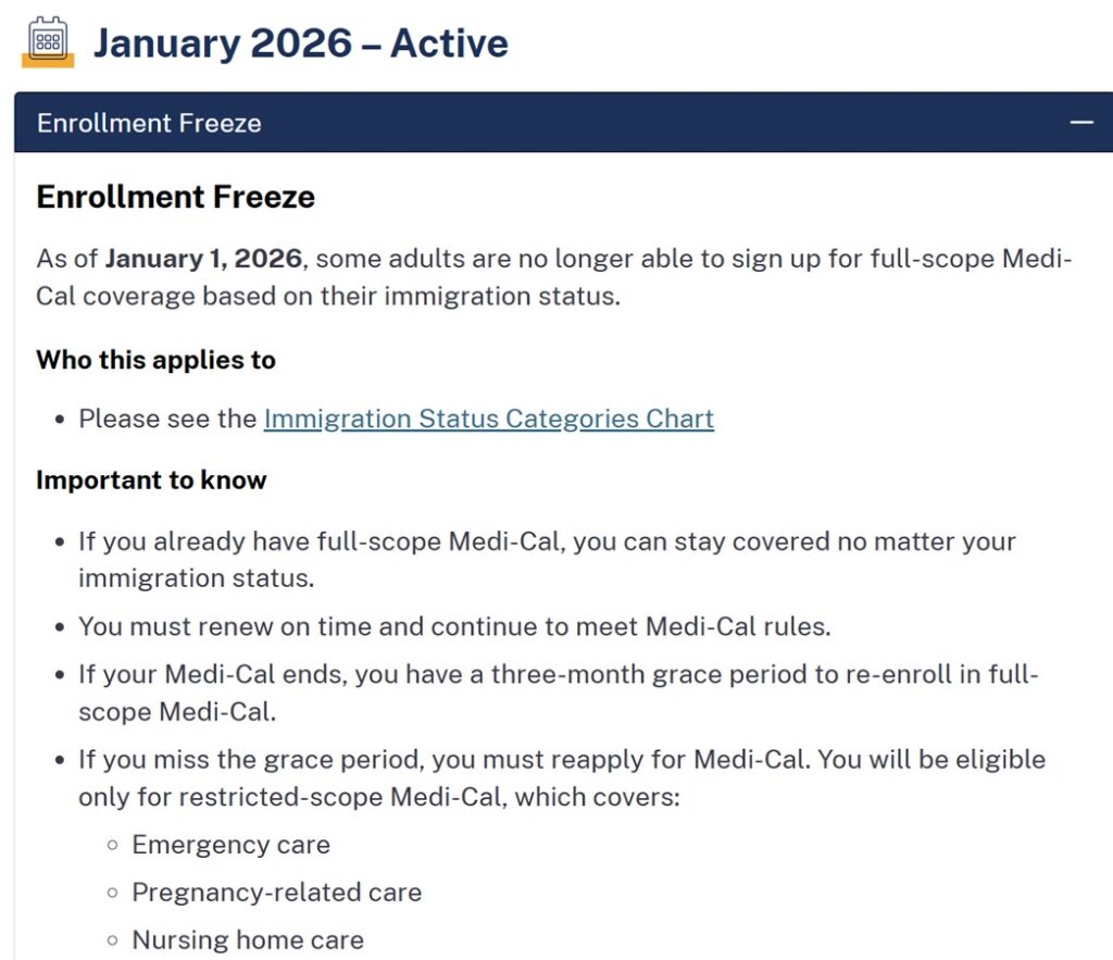 Enrollment freeze for certain immigrant groups.