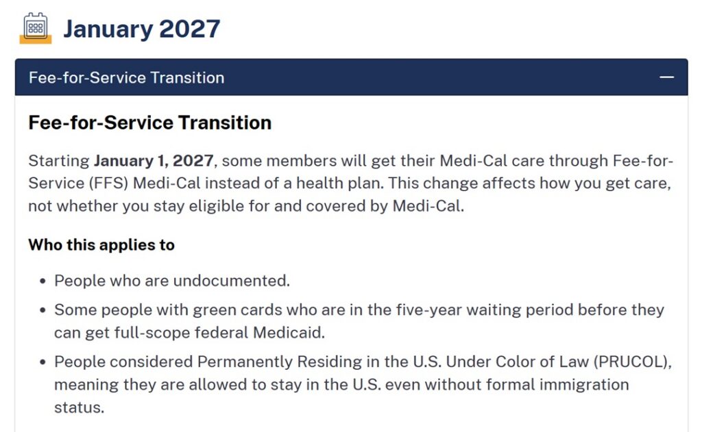 Many immigrants and certain green card holders will transition to fee-for-service Medi-Cal.