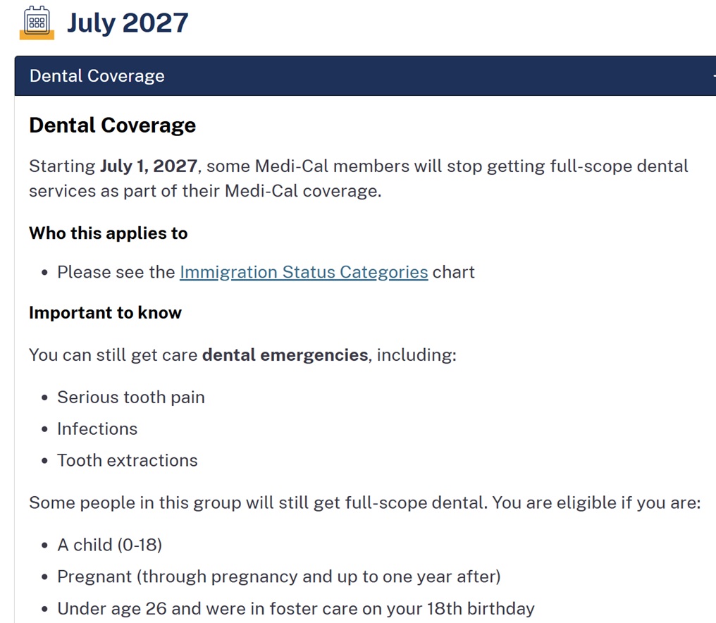 Dental coverage will be ending for certain populations.